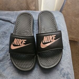 Nike Black Slides with Pink Logo
